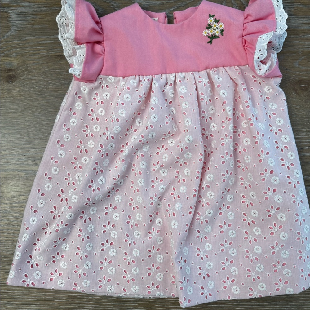 Pink Eyelet Baby Dress with Floral Embroidery